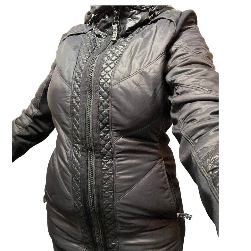 Athleta Quilted Hooded Jacket Black Puffer Coat Lightweight Full Zip‎